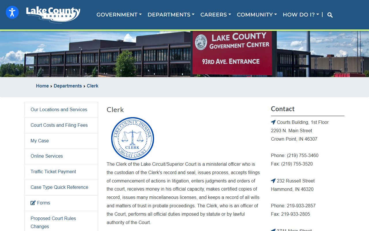 Lake County Clerk of the Lake Circuit Superior Court records office