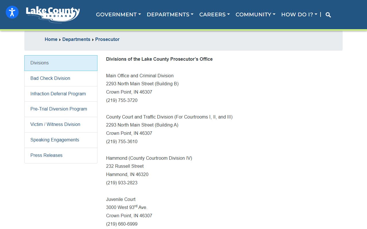 Lake County arrest records prosecutor divisions for court charges