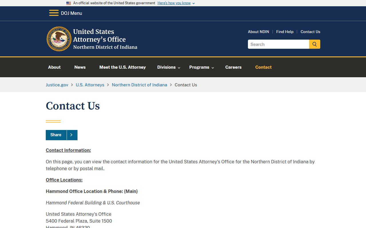 Lake County arrest records federal prosecutor contact for charges