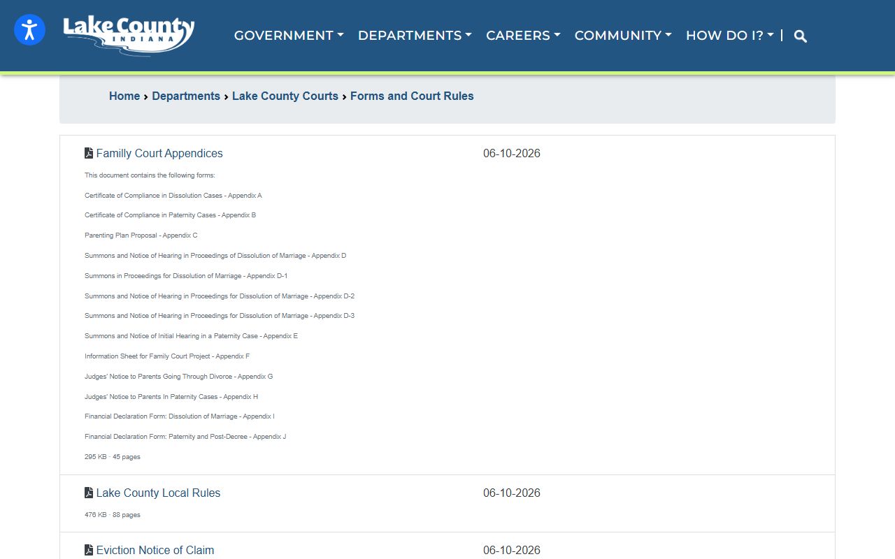 Lake County court dockets forms and local rules source