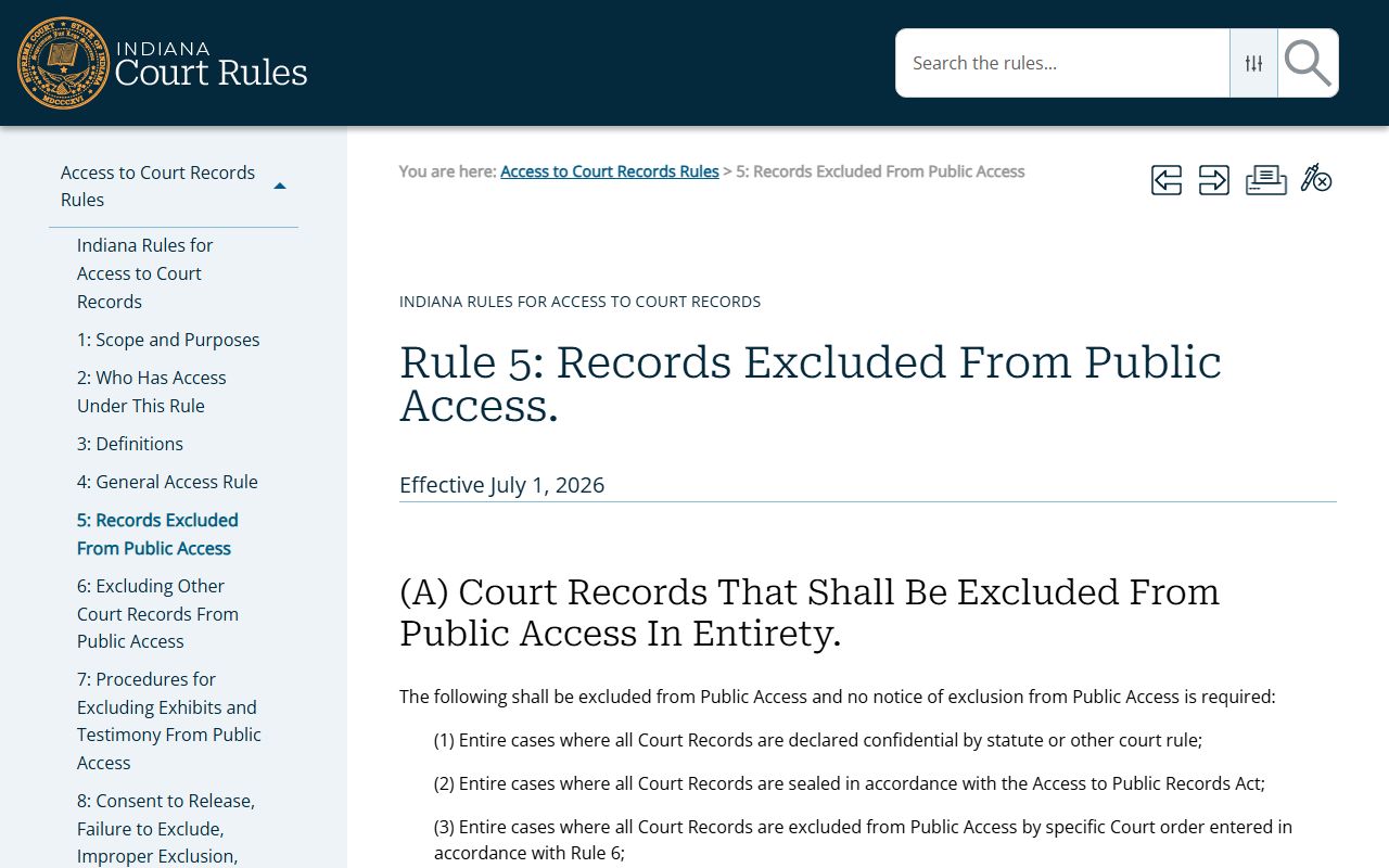 Lake County court records Indiana Access to Court Records Rule 5 source