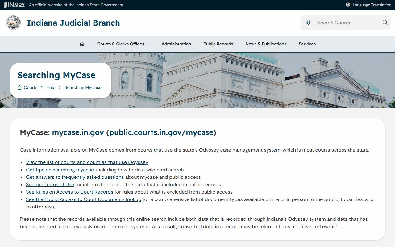 Lake County court records search on Indiana MyCase help guide