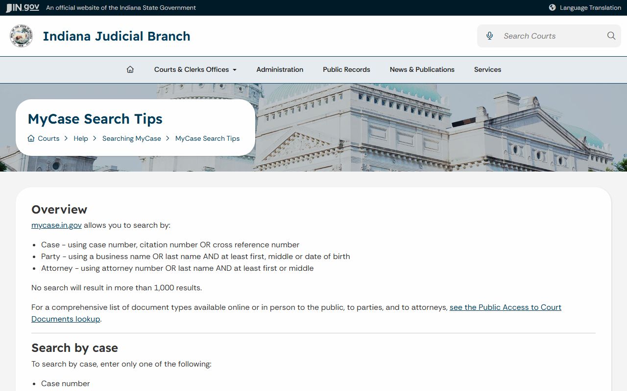 Lake County court records MyCase search tips fields