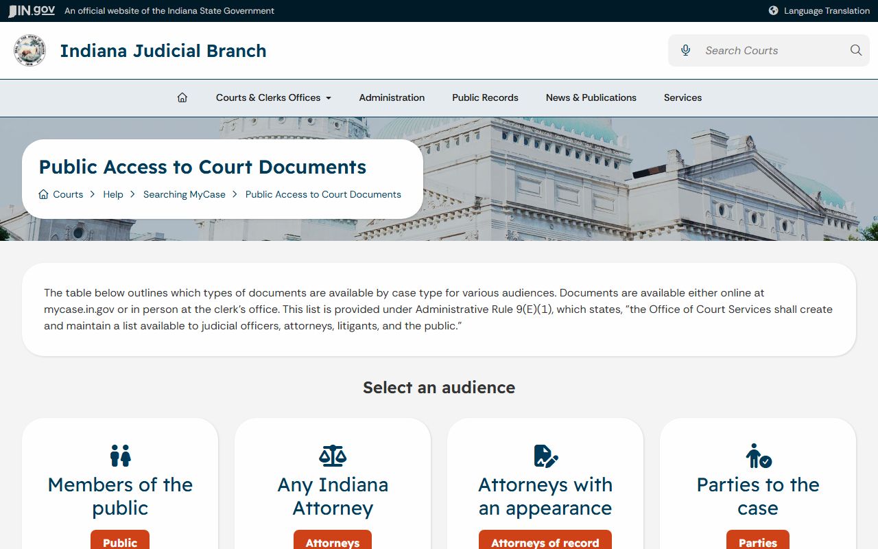 Lake County court records MyCase document access table