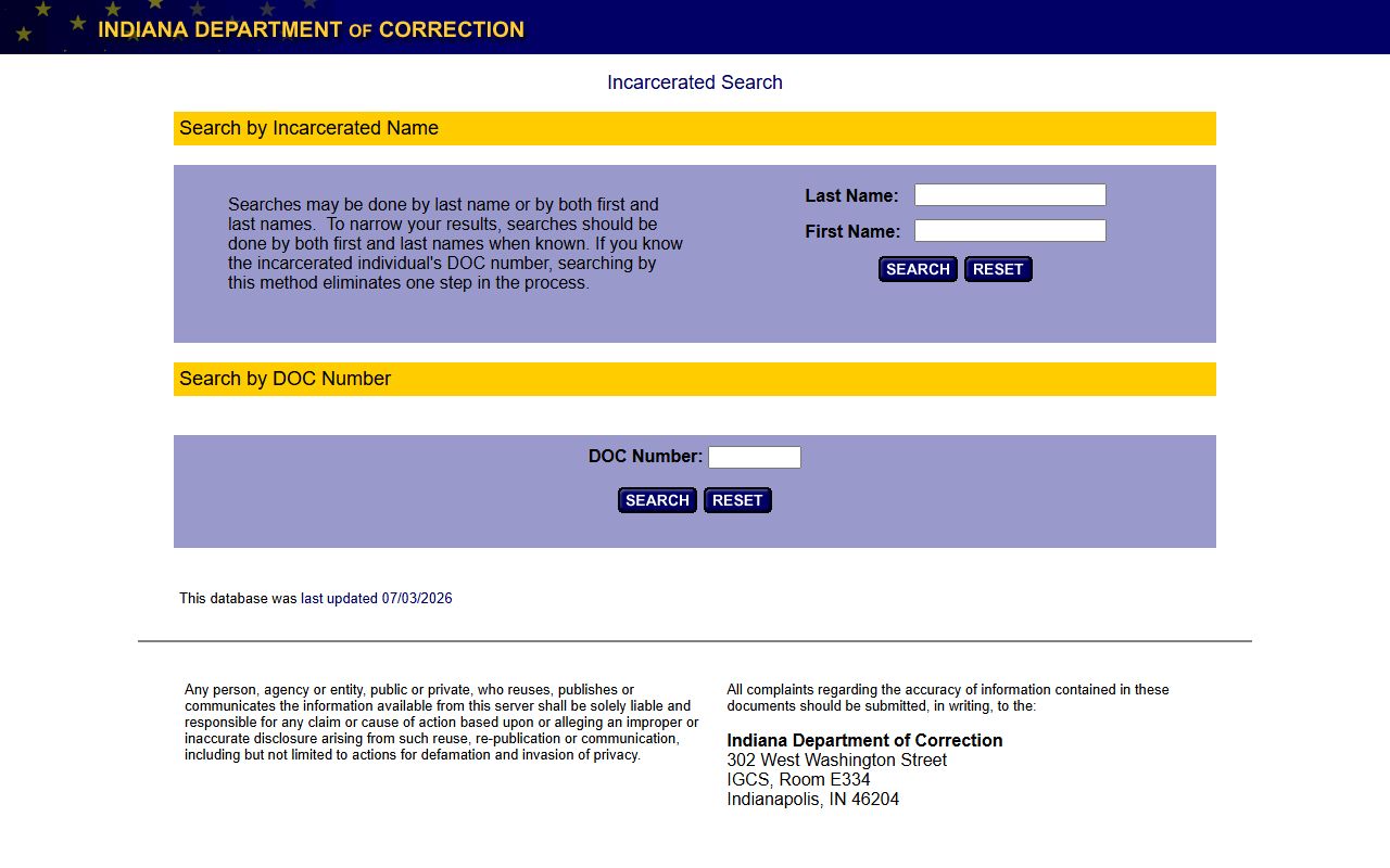 Lake County criminal court records Indiana DOC offender locator source