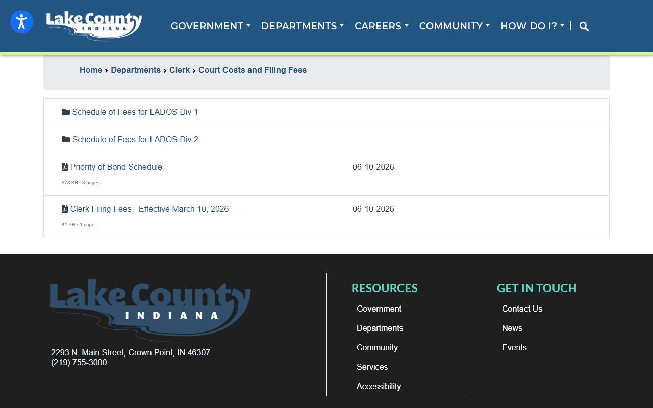 Lake County probate records clerk filing fee source