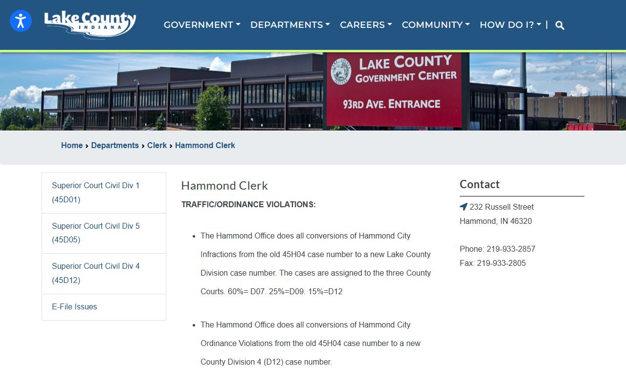 Lake County traffic court records Hammond clerk converted traffic files