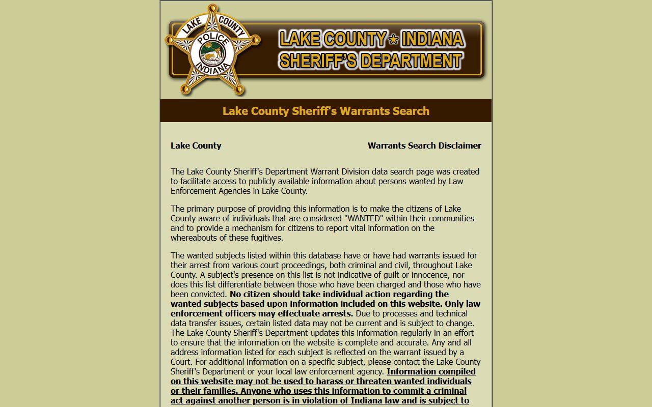 Lake County warrant search sheriff active warrant lookup
